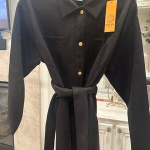 Ruby Rd. Women's Black Faux Suede Trench Coat with Belt.